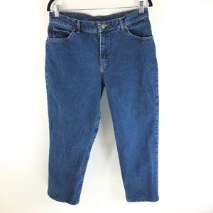 Chic Womens Jeans Straight Leg High Rise Dark Wash 14P Hemmed